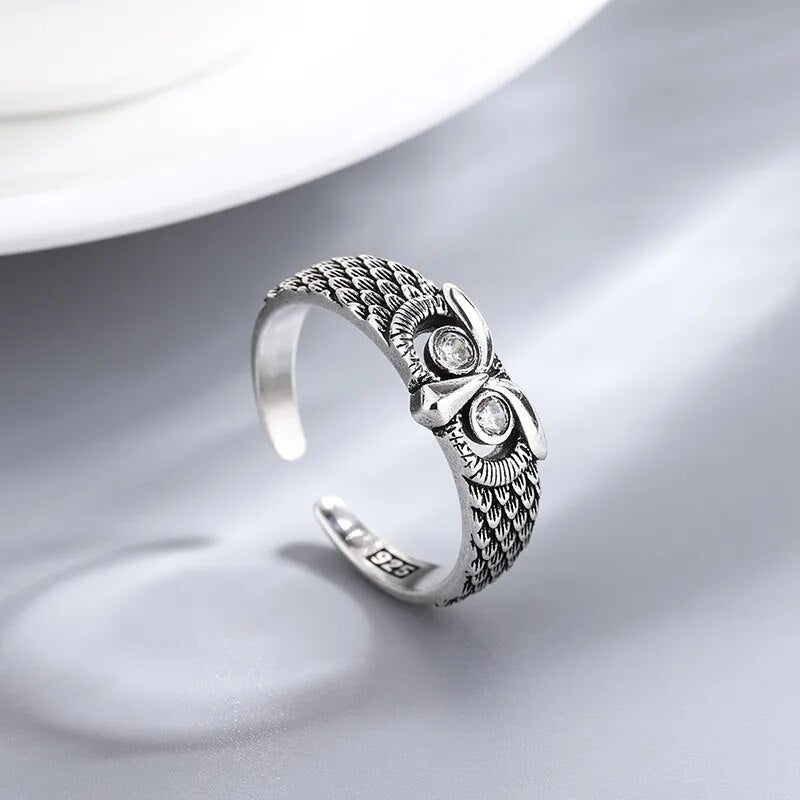 925 Sterling Silver Zodiac Libra Owl Ring - Zodiac Radiance