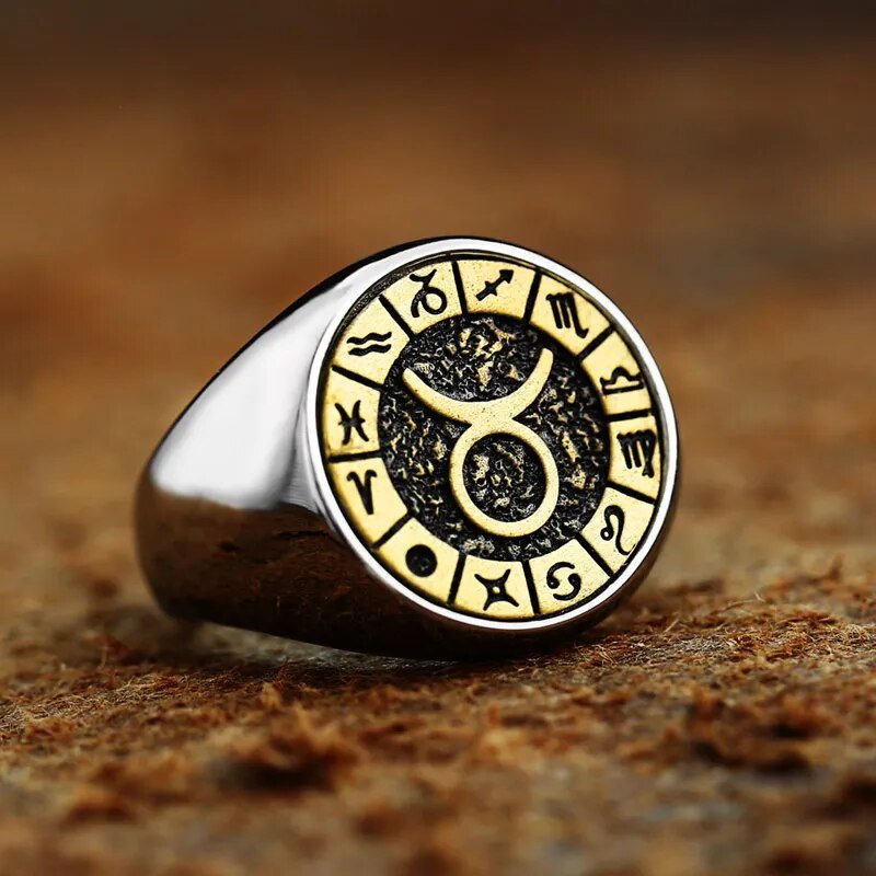 Polished Stainless Steel Zodiac Sign Ring - Zodiac Radiance