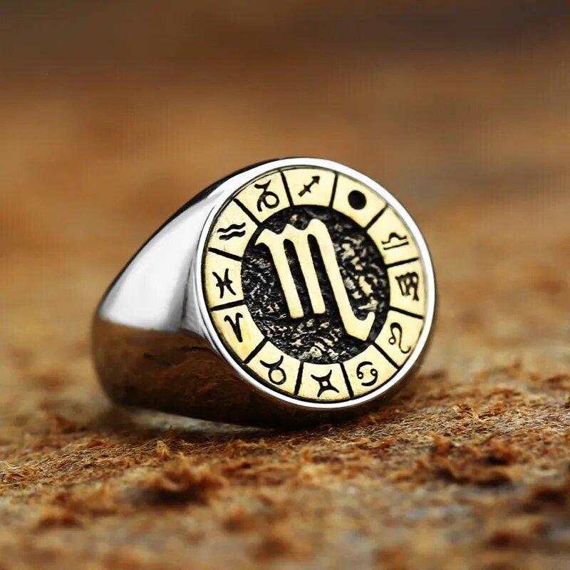 Polished Stainless Steel Zodiac Sign Ring - Zodiac Radiance