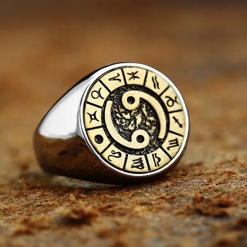 Polished Stainless Steel Zodiac Sign Ring - Zodiac Radiance