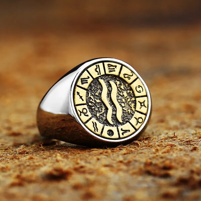 Polished Stainless Steel Zodiac Sign Ring - Zodiac Radiance