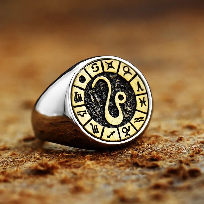 Polished Stainless Steel Zodiac Sign Ring - Zodiac Radiance