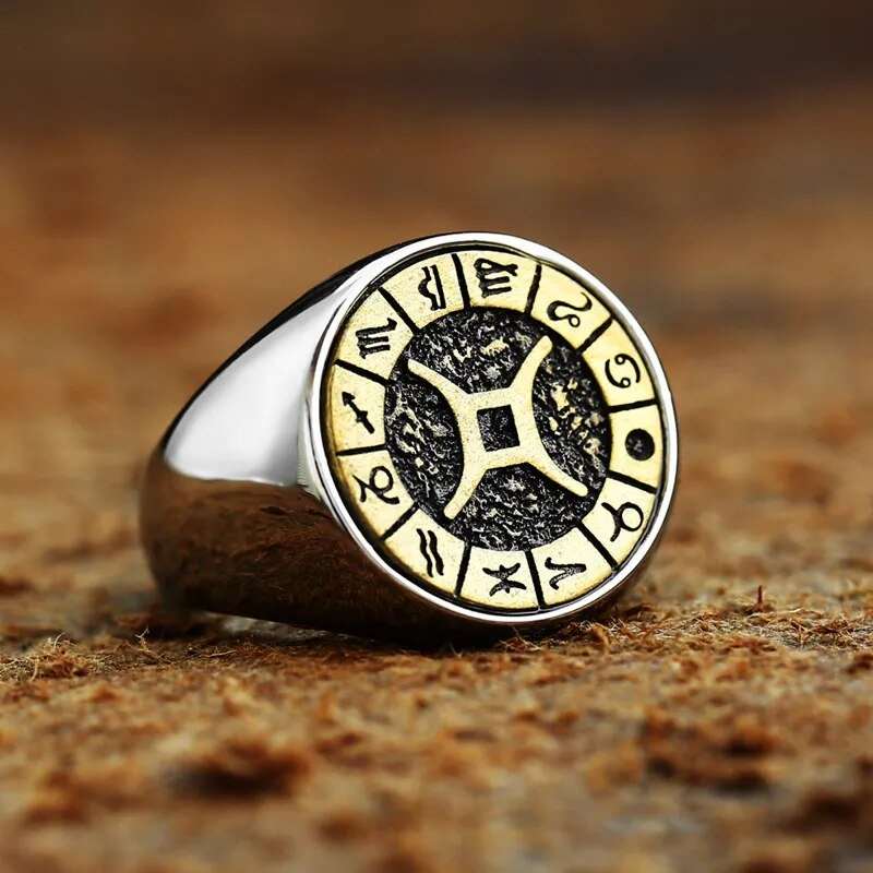 Polished Stainless Steel Zodiac Sign Ring - Zodiac Radiance