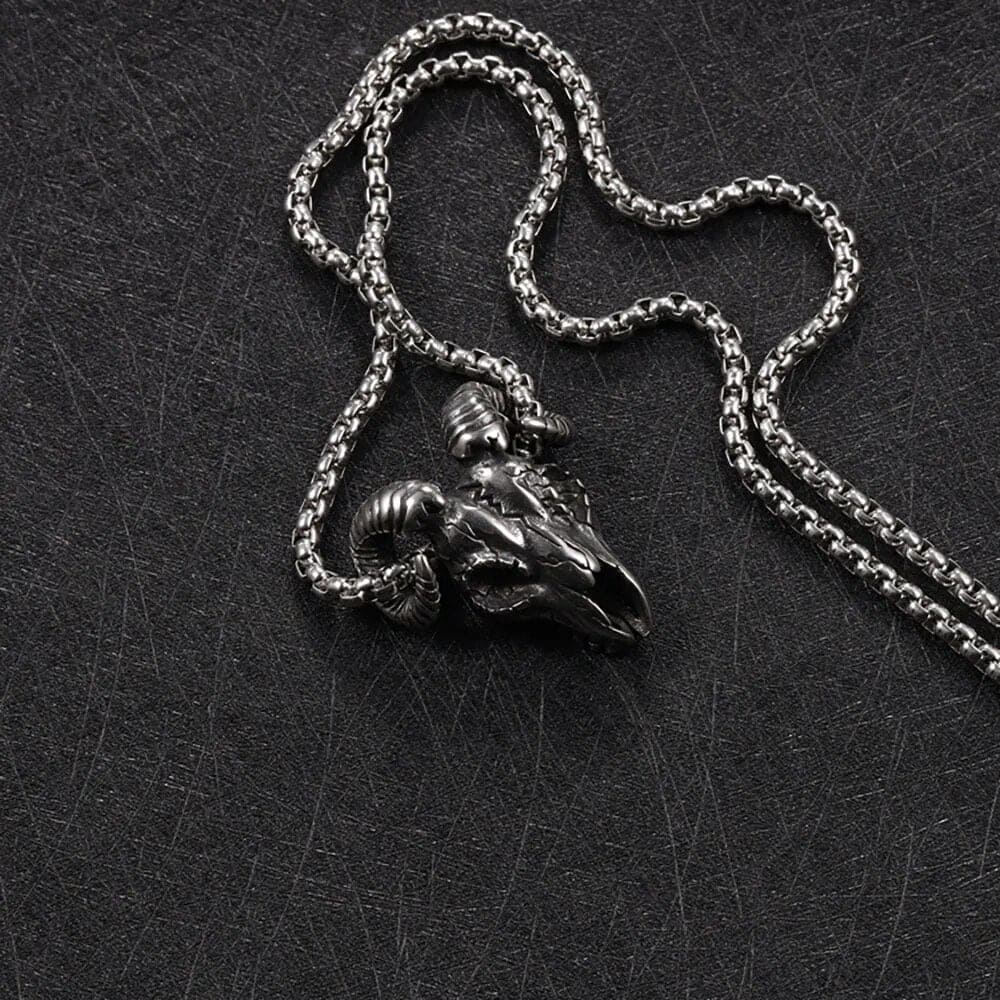 Zodiac Aries Ram Skull Stainless Steel Necklace - Zodiac Radiance