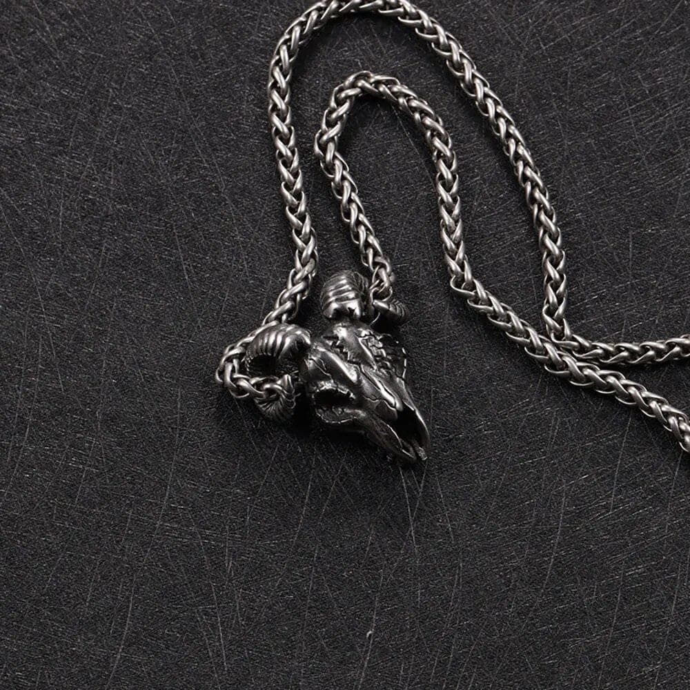 Zodiac Aries Ram Skull Stainless Steel Necklace - Zodiac Radiance