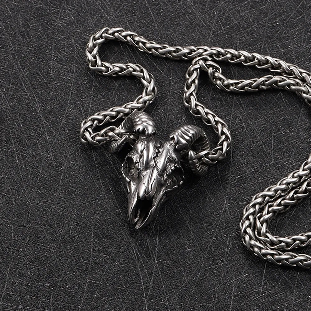 Zodiac Aries Ram Skull Stainless Steel Necklace - Zodiac Radiance