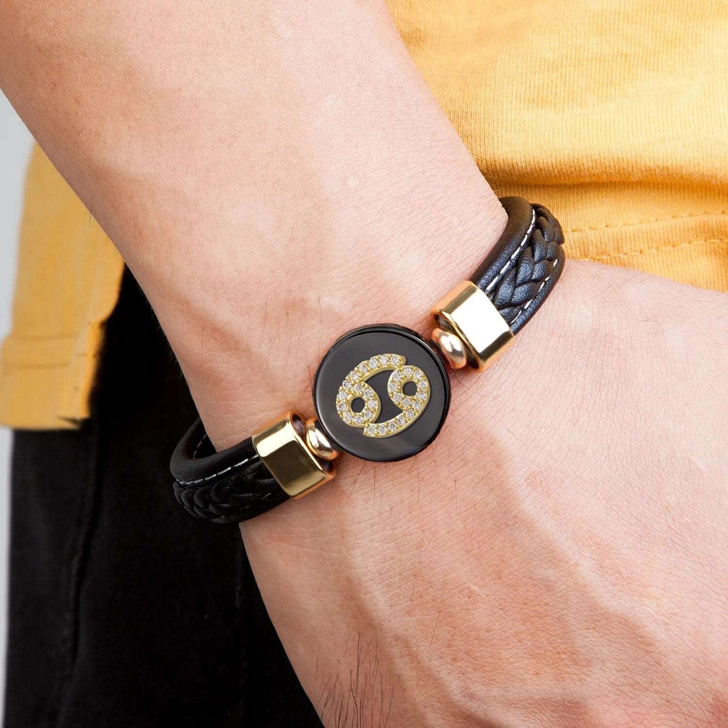 Zodiac Sign Bracelet Black Leather Bracelet - Zodiac Radiance