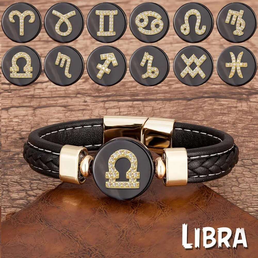 Zodiac Sign Bracelet Black Leather Bracelet - Zodiac Radiance