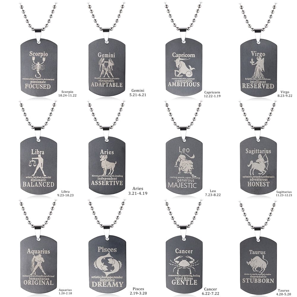 Zodiac Sign Dog Tag Necklace - Zodiac Radiance