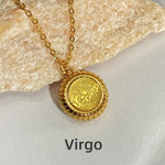 Zodiac Sign Stainless Steel Round Pendadnt Necklace - Zodiac Radiance